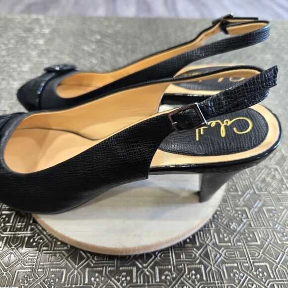 🐢 Cole Haan Black Snake Skin Adjustable Strap  Buckle Open Toed Pump 10B - Picture 12 of 16